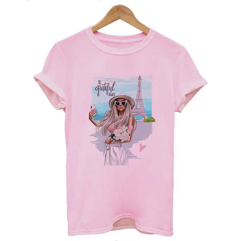Пари Мода девушка тонкий срез женские футболки женская одежда летние топы Футболка Harajuku уличная футболка Ариана Гранде - Цвет: 2055-Pink