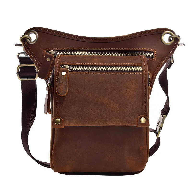 

Real Leather Multifunction Men One Shoulder Crossbody Messenger Bag Hook Waist Pack Phone Cigarette Case Drop Leg Bag