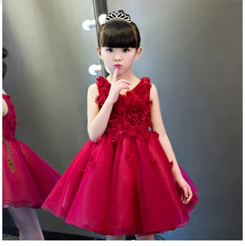 

New Arrival Flower Princess Girl Dress Baptsim Rose Party Wedding Birthday Gown kids tutu dress for girls dresses clothes Summer
