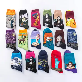 

YRRETY Autumn Winter Fashion Retro Abstract Oil Painting Art Happy Socks Men Women Patterned Funny Socks Design Christmas Sock