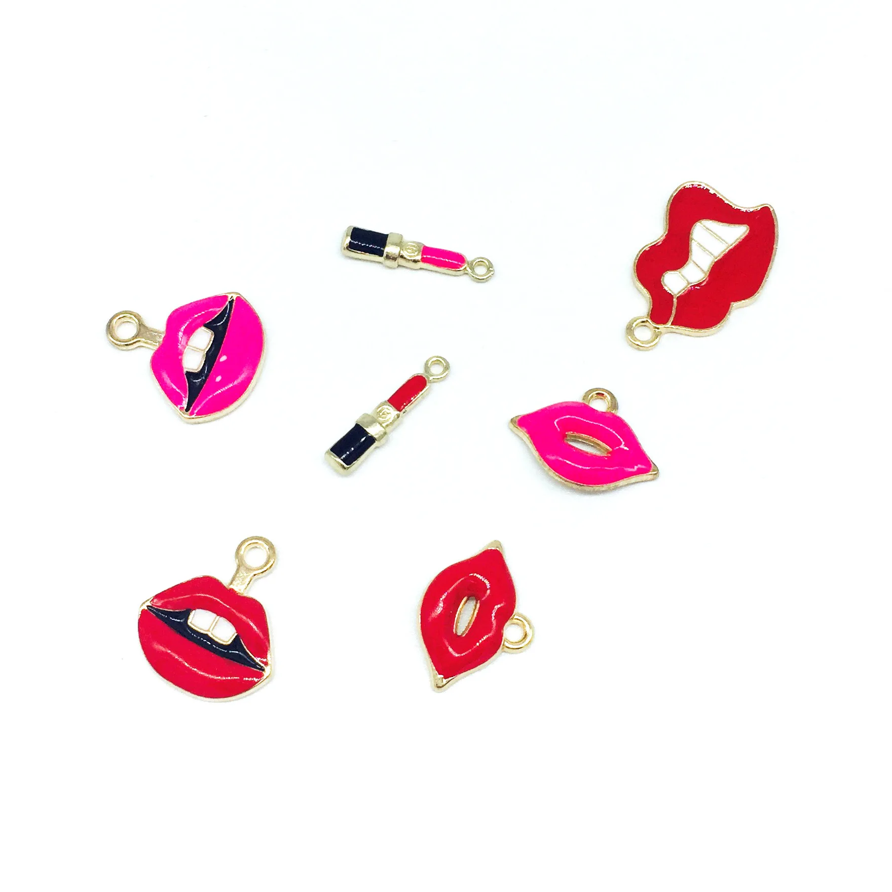 20PCS/Lot Mouth Lips/lipstick Floating Enamel Charms Alloy Gold-Color Pendant Fit Necklaces Bracelets DIY Jewelry Accessories