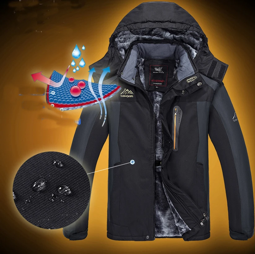 9XL Oversized Men Winter Waterproof Coat Windproof Outdoor Skiing Hood Camping Trekking Climb Hiking Travel Fur Jacket Fishing