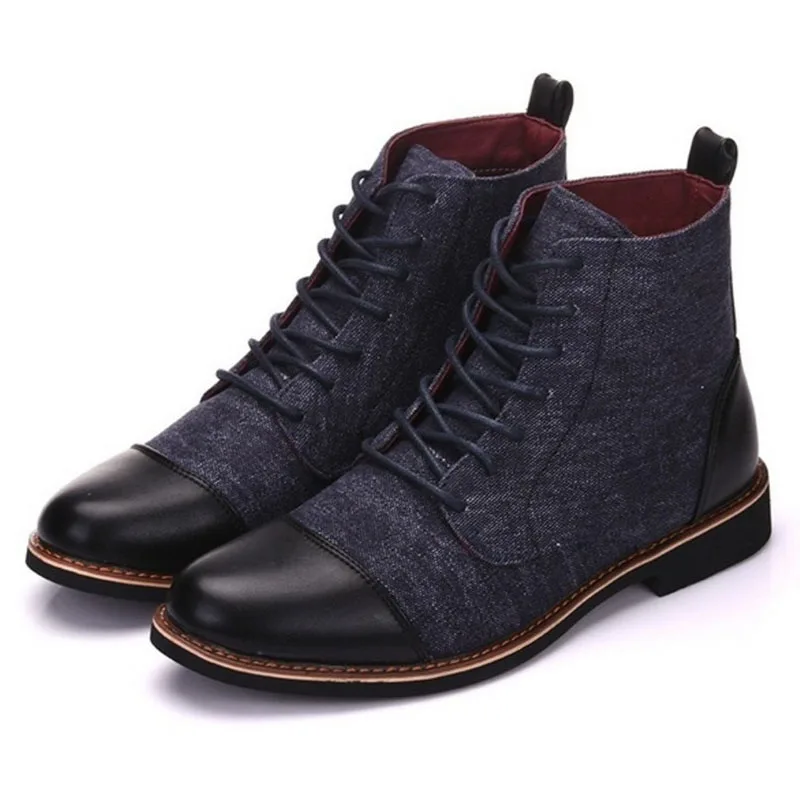 High Quality Genuine Leather Men Boots Winter Waterproof Ankle Boots Riding Boots Outdoor Working Snow Boots Men Shoes - Цвет: Синий