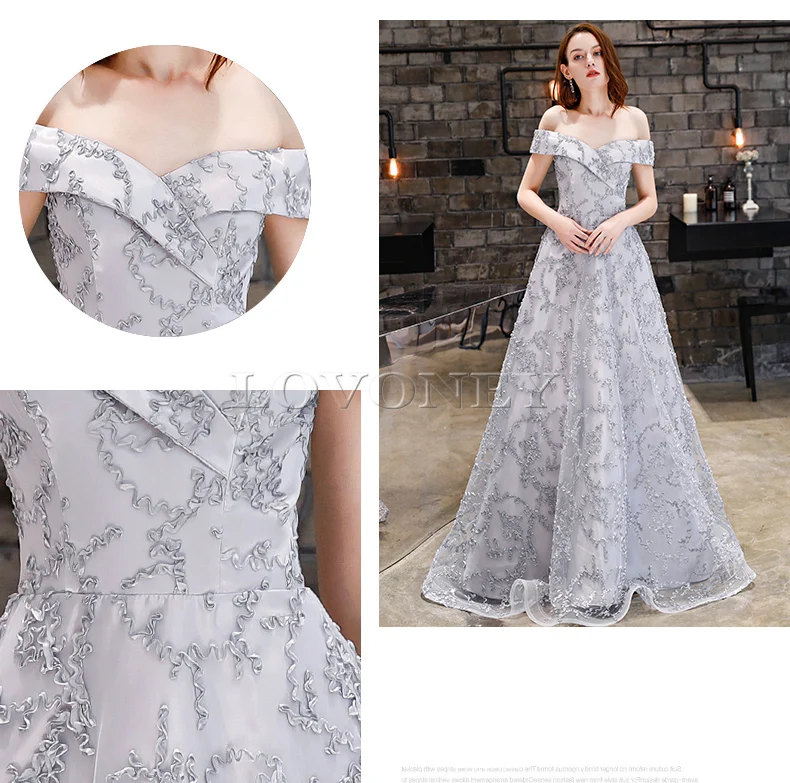 DEERVEADO Evening Dress A Line Boat Neck Long Formal Dress Evening Party Dresses Lace-Up Back Evening Gown YS454