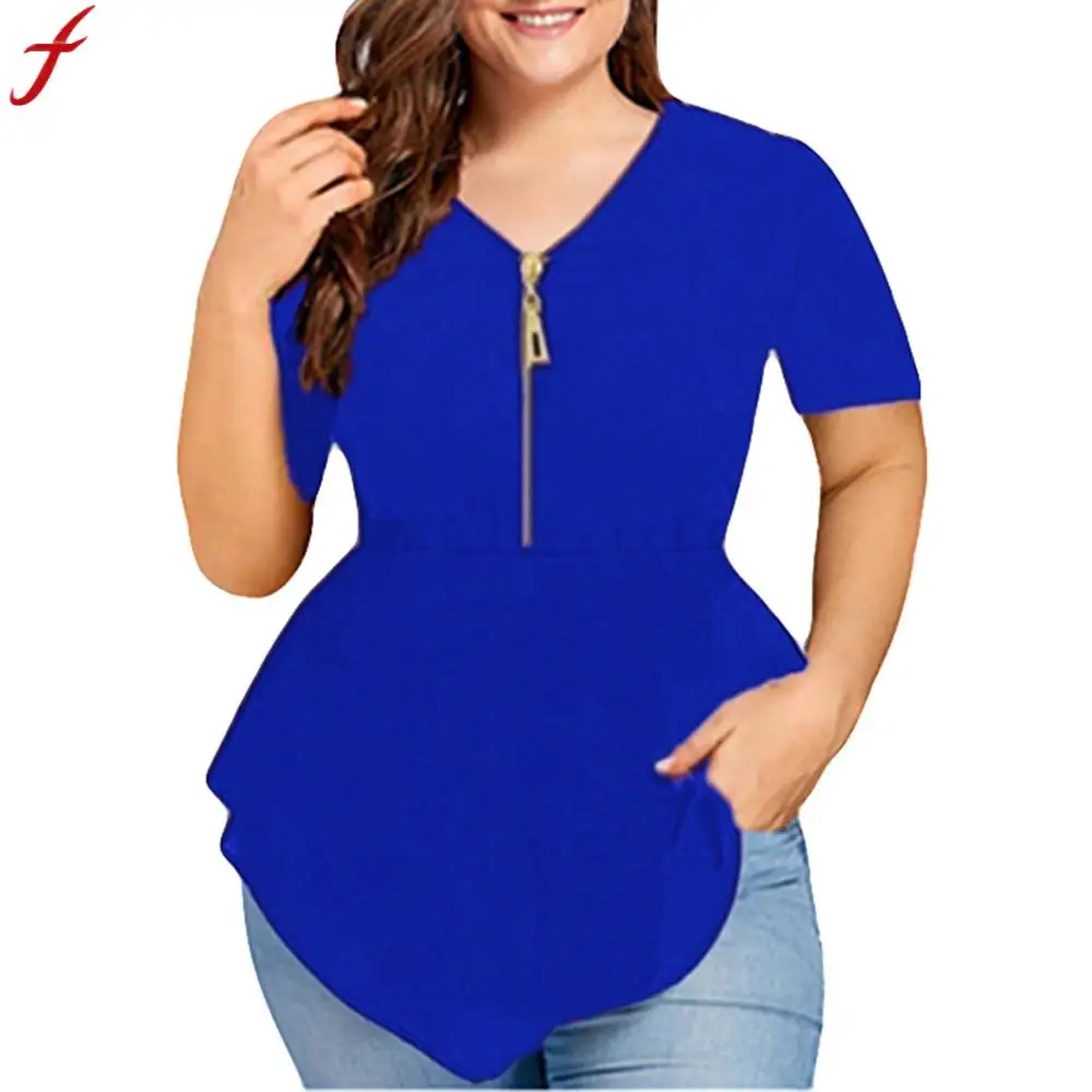 womens 5xl tops and blouses 2018 Plus Size V Neck Zipper