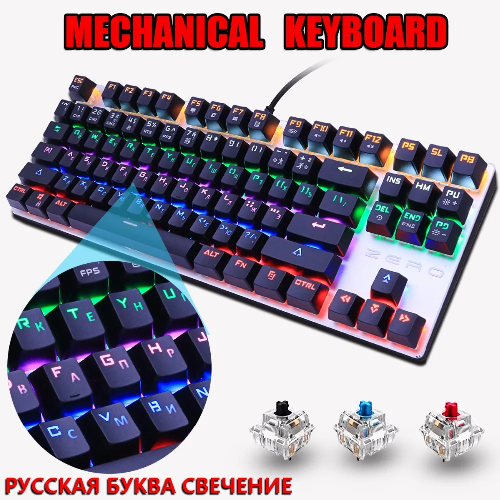 

Gaming Mechanical Keyboard Black Blue Red Switch 104/87key Anti-ghosting Gamer Backlit USB Wired Keyboard RU/US For PC Laptop