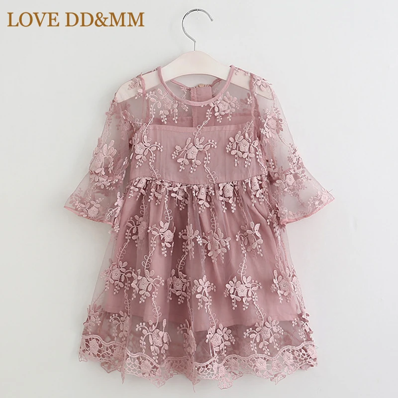 Платье для девочек LOVE DD & MM модное милое кружевное платье с рукавами и вышивкой на