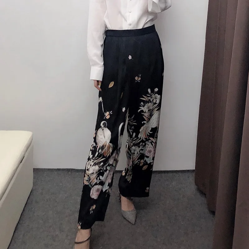 

Chic Women Pants Summer 2019 New Fashion Vintage Prints Popular Pattern Pleated Capri Modern Lady Wide Leg Pants