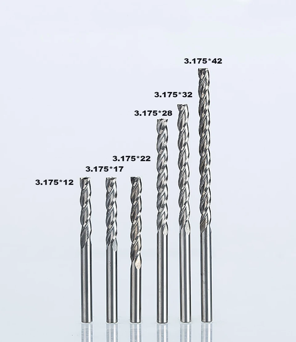 HUHAO 5 шт./lo 3,175 мм 3 флейты спиральные фрезы Фрезы для дерева ЧПУ Концевая фреза Карбид фрезы Tugster стальной резак