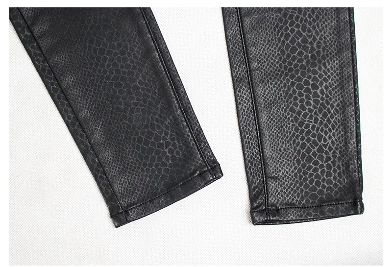 LOGAMI/женские кожаные брюки со змеиным принтом; женские брюки из искусственной кожи с пуговицами; женские брюки-карандаш черного цвета
