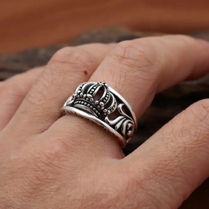 

100% Real Silver 925 Crown Mens Rings Vintage Punk Style 100% Real 925 Sterling Silver Cool Fashion Personality Jewelry Men Gift