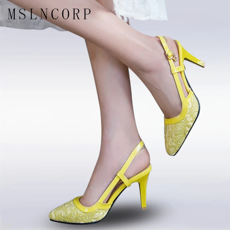 

size 34-48 Women Pointed Toe High-heeled Sandals sexy Lace high heels Comfortable Women's Pump Shoes baotou shoes Roman shoes