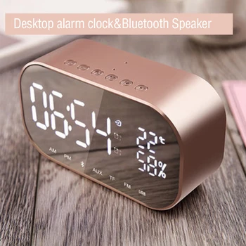 

LED Alarm Clock with FM Radio wireless Bluetooth Speaker Support Aux TF USB Music Player for Office Home 2018 Digital Clock