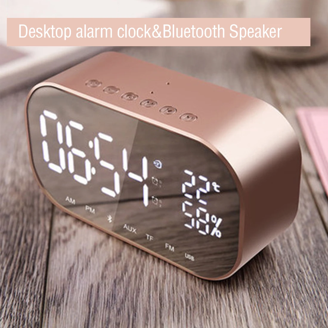LED Alarm Clock with FM Radio wireless Bluetooth Speaker Support Aux TF