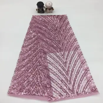 

Madison 2019 Latest French Nigerian Laces Fabrics High Quality African Pink Color Sequins Laces Fabric Wedding Lace