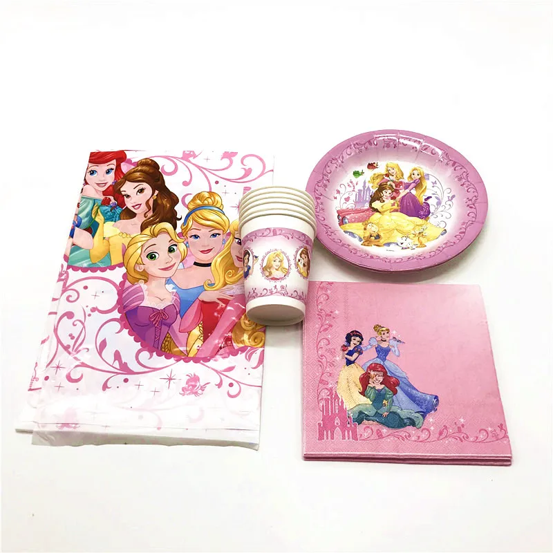

High Quality Disney Six Princess Cup Plate Tablecloth Girl Birthday Party Paper Napkins Wedding Tissue Decoration Supply 69Pcs