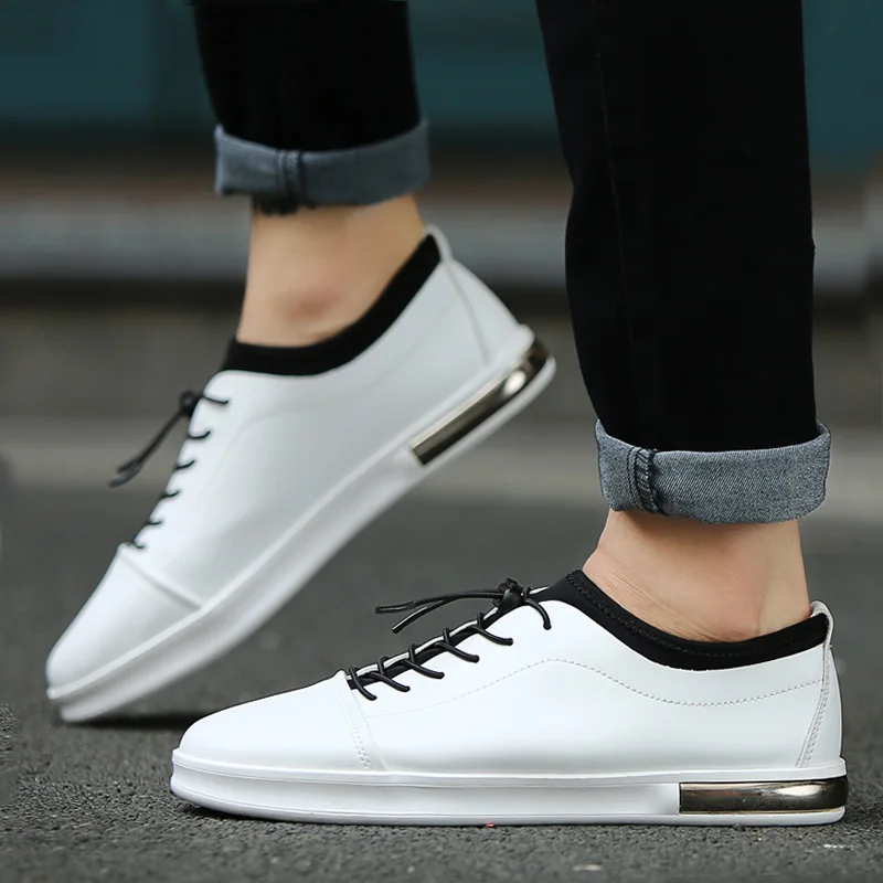 

New Spring/Autumn Men Casual Shoes Pu Leather Laces Flat Shoes Zapatos Hombre Fashion White Men's Shoes Breathable Low Loafers