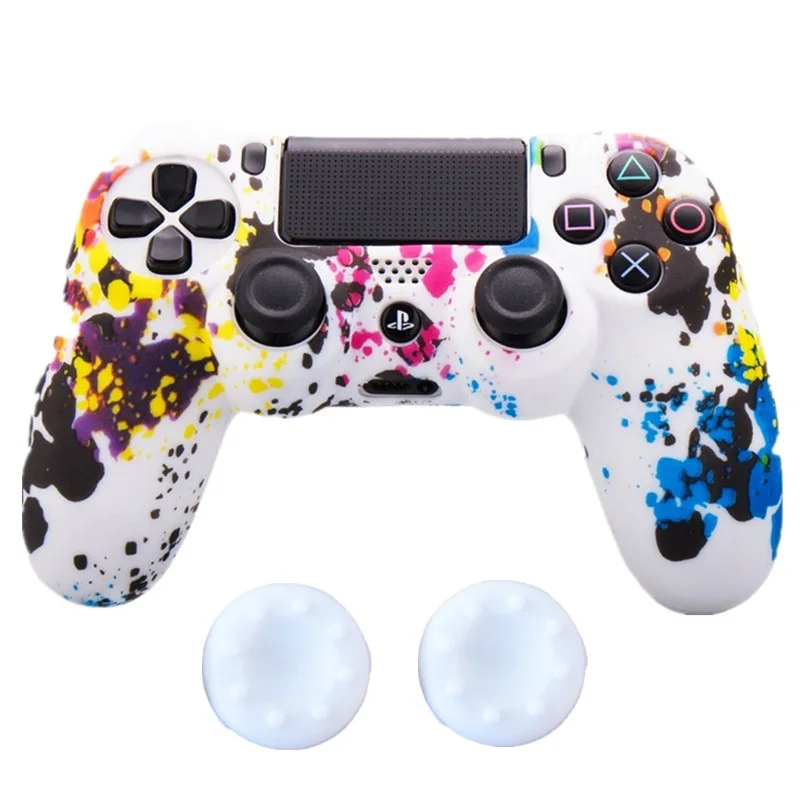 

Soft Silicone Rubber Skin Cover Case Multicolor Style Gamepad Protective Cover Case + 2 Joystick Cap For PS4 Controller