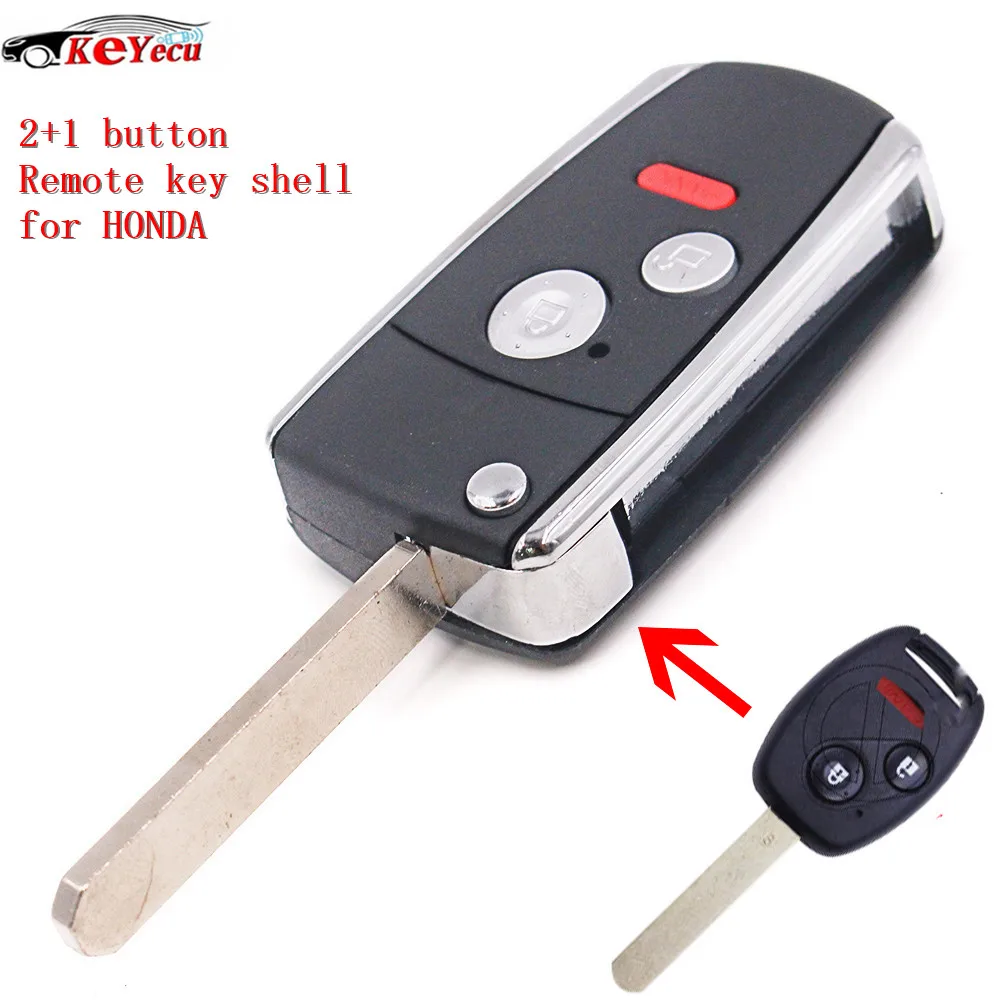 

KEYECU New Modified Folding 2+Panic Button Remote Key Shell for Honda Odyssey Ridgeline Accord Civic CR-V Pilot Fit 2003-2013