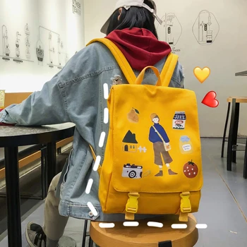 

Korean Harajuku Leisure Backpack Girls Teenage School Bag Pack Vintage Print Women Kawaii Travel Canvas Laptop Mochila 2019 Pink