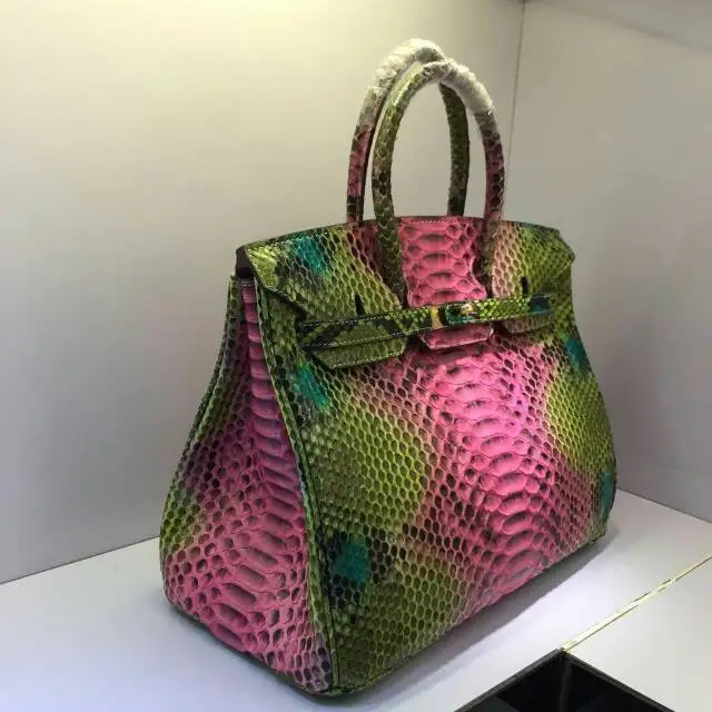 30cm Rainbow Pink Color 100 Indonesia Python Original 30cm Rainbow Pink Color 100 Indonesia Python Original Handbag Luxury Genuine Snake Bag Free