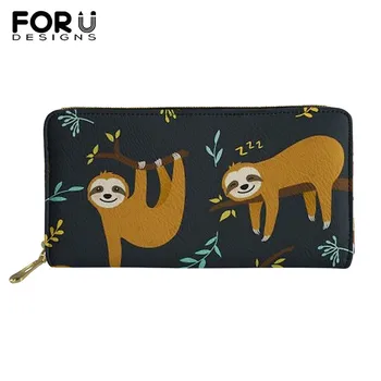 

FORUDESIGNS Women PU Long Wallets Sloths Animal Prints Ladies Cash Money Purse Coin Purse Card Holder Phone Pocket Cartera Mujer