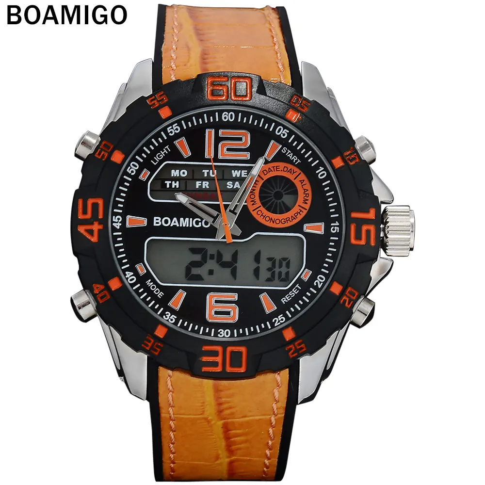 

2018 BOAMIGO Men Sport Watches Male Dual Display Watch Rubber Strap Men Digital Analog LED Wristwatch Outdoor 30M Waterproof