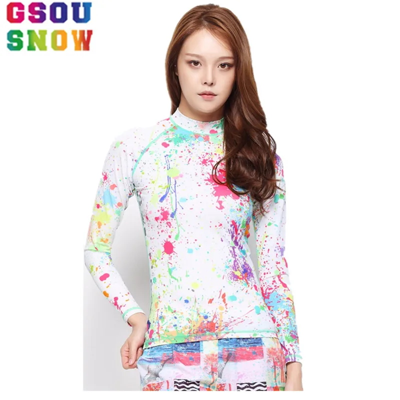

Gsou Snow Brand Women Rash Guard Shirts Long Sleeve Surfing T-Shirts Graffiti Printing Female Summer Beach Diving Swimwear Tops