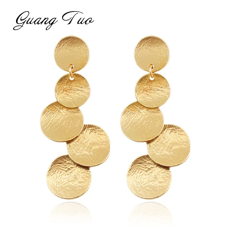 

ES267 European Exaggerated Disc Multi-layer Ladies Earrings Not Smooth Metal Round Drop Earrings Boho Women Jewelry Accessories