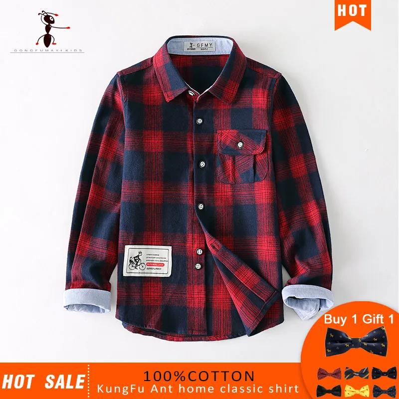 2019  Kung Fu Ant Brand Original Hot Sale High Quality  Boys Shirts 12 Styles  100% Cotton Children's shirt Give a Small Gift