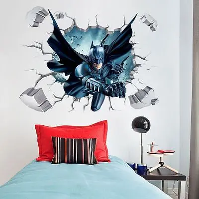 3D Througn настенный стикер Бэтмена для детей Детская комната Домашний декор с персонажами из мультфильмов настенное Искусство ПВХ разбивание стены наклейка для мальчика подарок