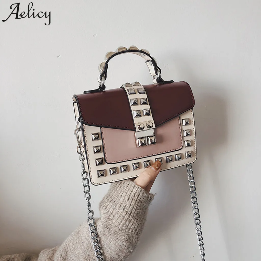 Aelicy роскошная женская сумка через плечо с заклепками Кожаные сумки на для