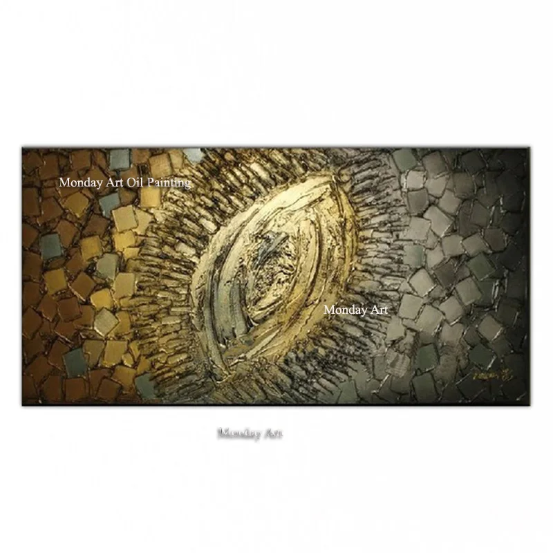 

Large Hand Painted Palette Knife Gold Eye Oil Painting Canvas Modern Abstract Wall Art Picture For Living Room Home Decoration