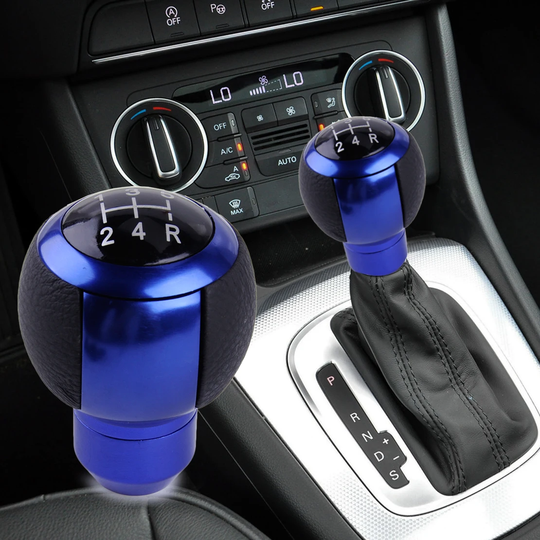 CITALL New Blue Black Leather 5 Speeds Car Gear Stick Shift Lever Knob