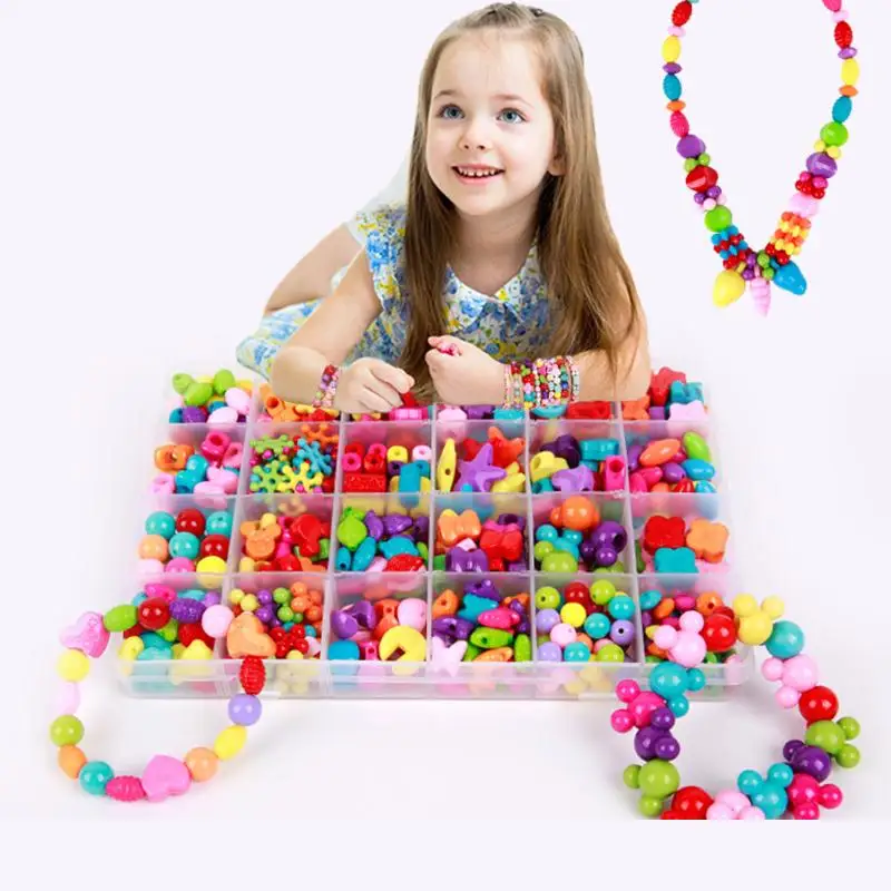 Пластиковый Набор для изготовления ювелирных изделий, Набор браслетов, игрушек, акриловых бусин, головоломка для детей, бусины геометрической формы, игрушки для детей