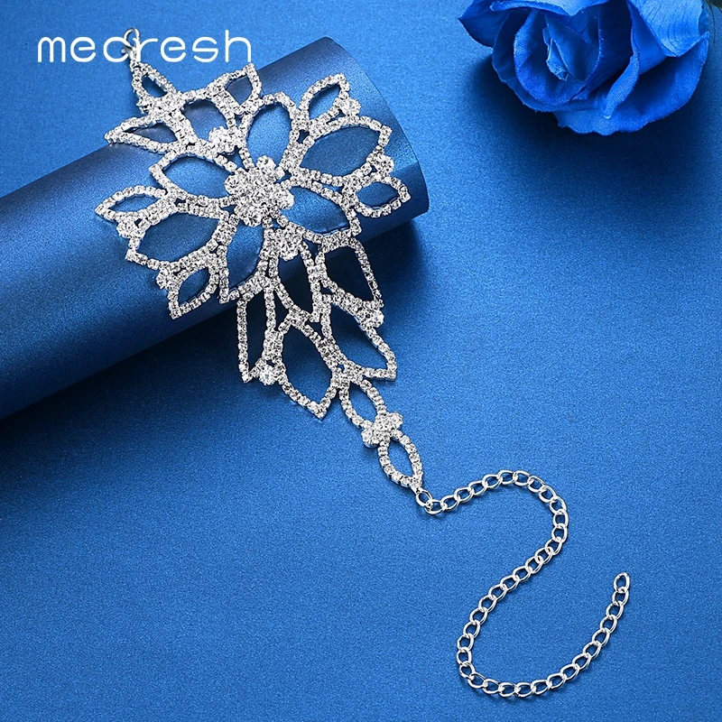 Mecresh Silver Color Crystal Bracelets for Women Floral Bridal Ankle Bracelets & Bangles Wedding Engagement Jewelry SL009