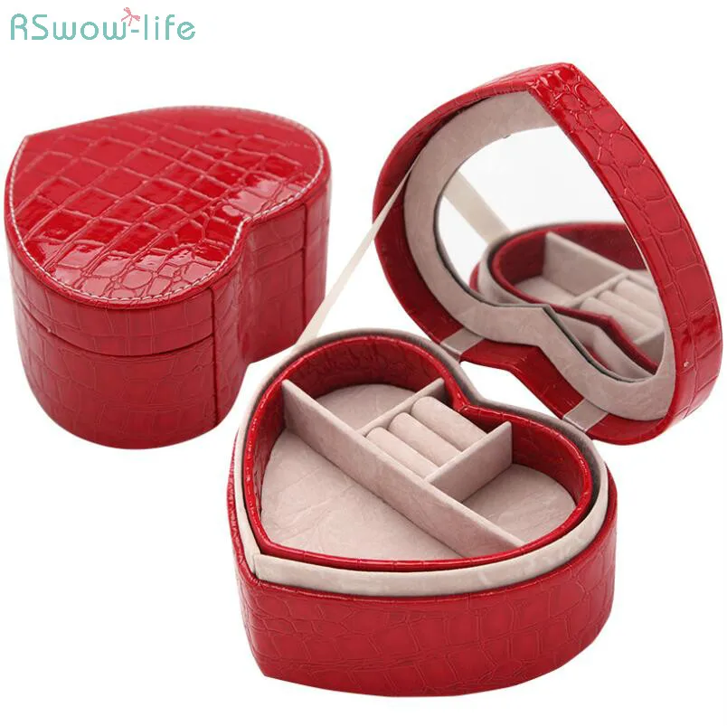 

Pu Heart Jewelry Box Crocodile Simulation Pattern Leather Creative Jewelry Box Home Storage Stuff Travel Portble Environmental