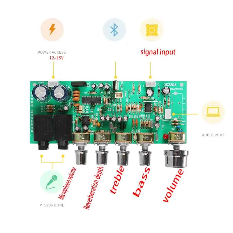 KYYSLB операционный усилитель TL074 двойной AC12~ 15В ревербератор усилитель спереди тон плата предусилителя PT2399 может быть подключен к 5V Bluetooth настройки доска