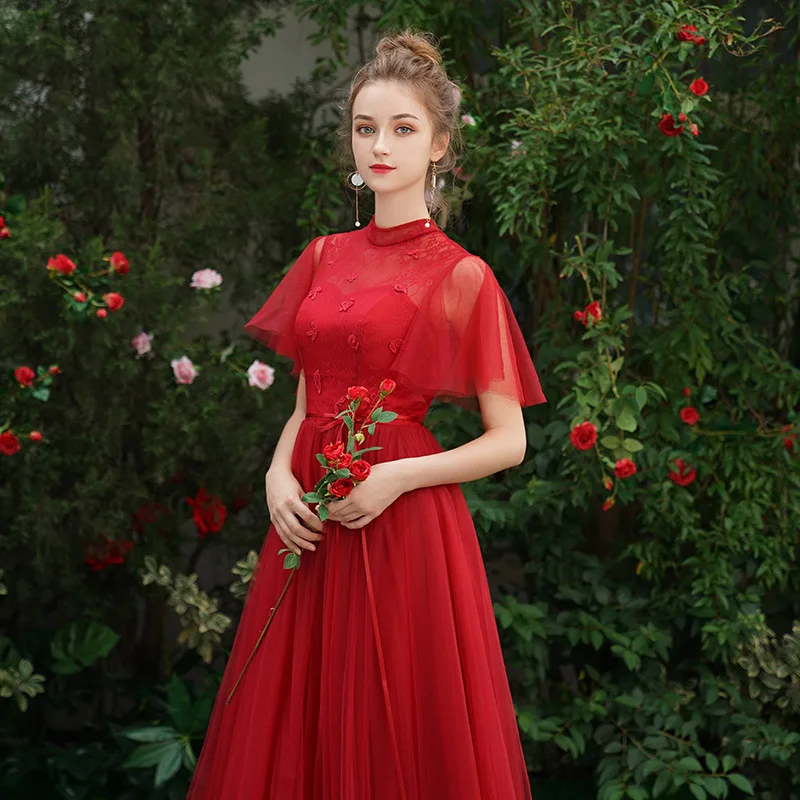 Женское длинное платье подружки невесты Beauty Emily Красное Кружевное
