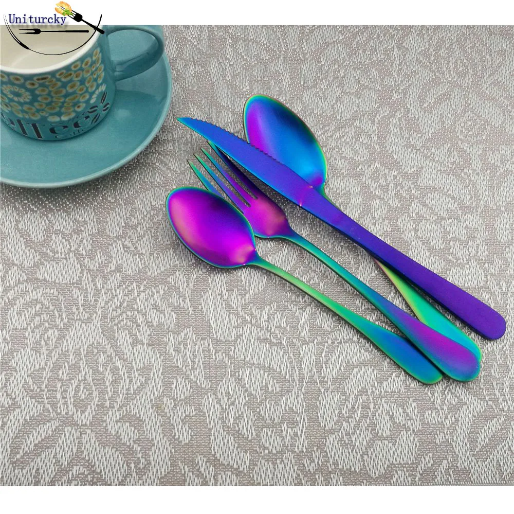 16Pcs/Lot Silverware set Steak Knives Colorful Plated Stainless Steel