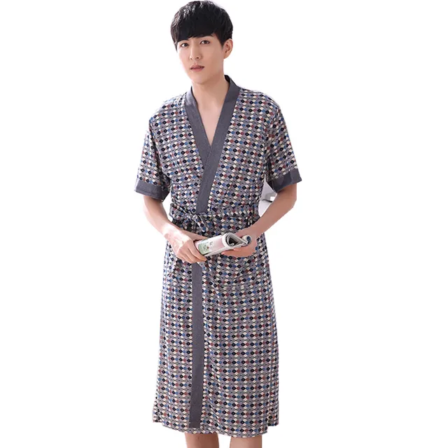 Plus size Summer male robe cotton thin Robes For Mens Sleepwear robe