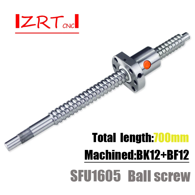 

ZRT Ballscrew SFU1605 700 mm ball screw with flange single ball nut BK/BF12 end machined CNC parts
