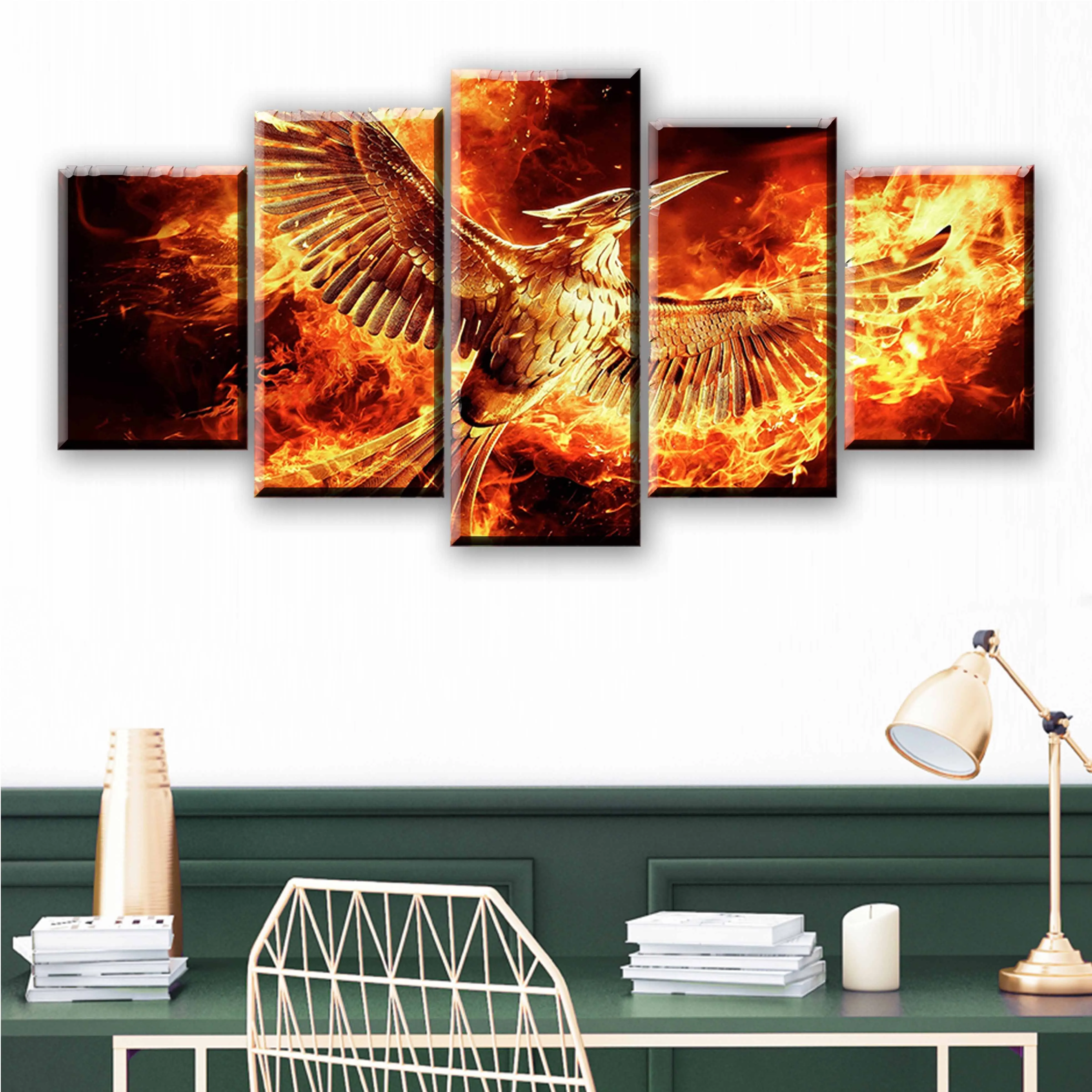

HD Print Painting Picture Decoration Living Room 5 Pieces Magic Dream Fire Phoenix Painting Frame Modular Canvas Poster