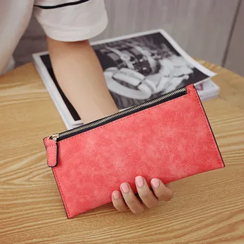 

Sand Skin Leather Thin Female Card Holder Solid Women Wallets Women's Purse Ladies Long Money Bags Simple Style Coin Purse