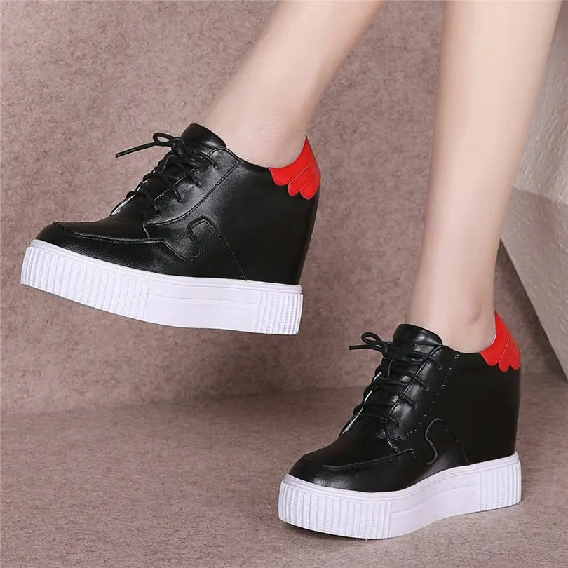 Lace white black Up white Femmes Casual Nayiduyun Slip Hauts Cuir On Chaussures Pour Plate Véritable Coins Oxford À Escarpins Sneakers Talons Blanc Up forme Black On Soirée De En Noir qxF1fgB