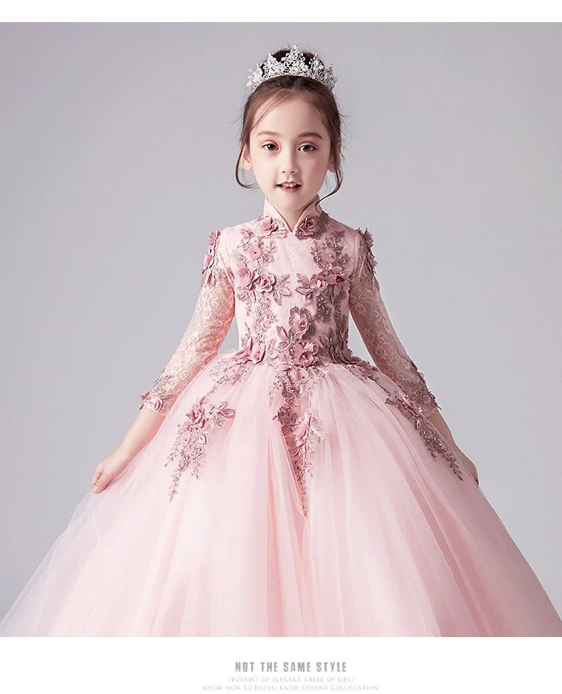 Новинка 2019 года; детское розовое платье принцессы для выпускного вечера Вечернее платье с аппликацией и сеткой для девочек; одежда для
