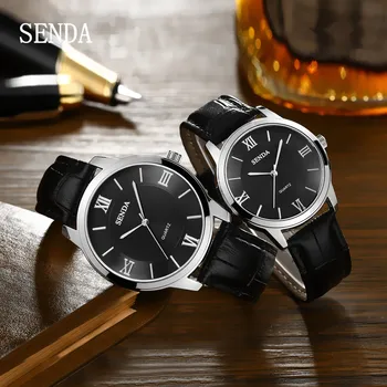 

SENDA Men Women Business Couple Quartz Watch Reloj Waterproof Men Watches Leather Strap Ladies Watch Montre Dress Clock