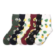 Корейские свежие носки с фруктами, лимон, авокадо, ананас черешня, черника, апельсин, гардения, банан, фламинго, Плюмерия, женские носки