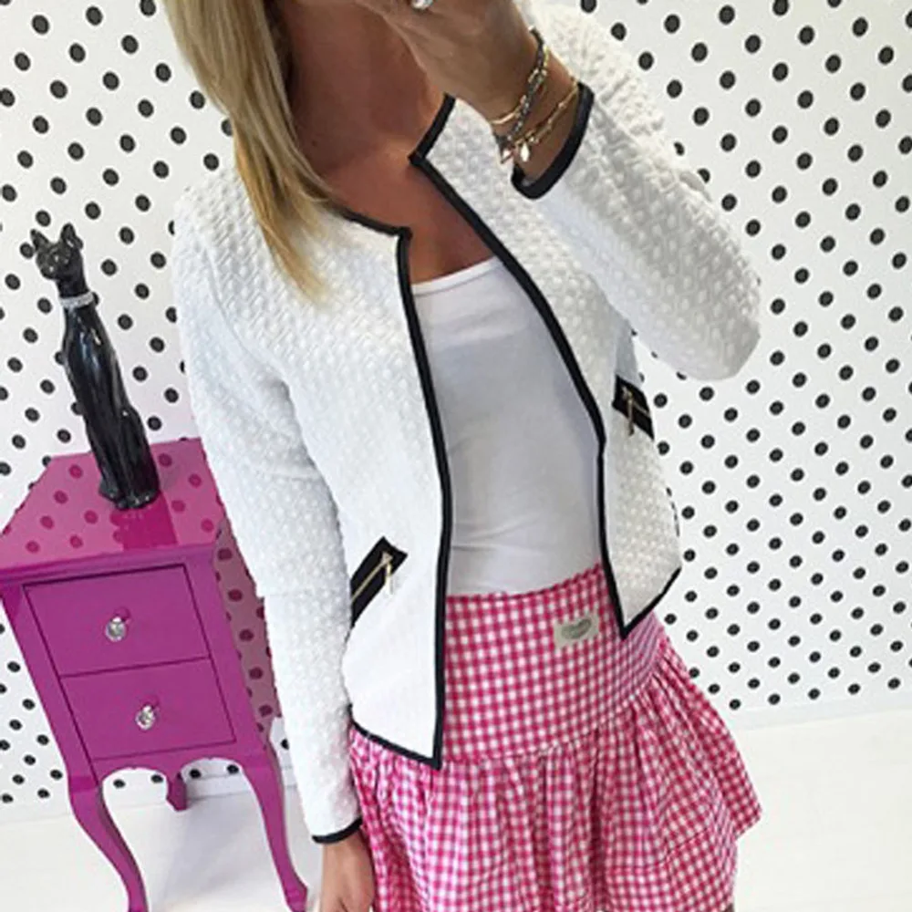 Fashion New Women Short Coat Jacket Long Sleeve Casual font b Tartan b font Cardigan White