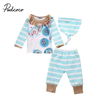 

pudcoco 2019 Children Clothing Suits For Girls Clothes Kids Toddler 3Pcs With Hat Ruffles Enfant Fille Infantis Outfits